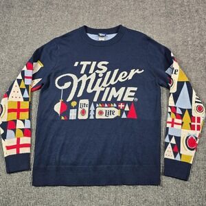 Miller Lite Sweater Mens XL Blue 'Tis Miller Time Ugly Christmas Pullover‎